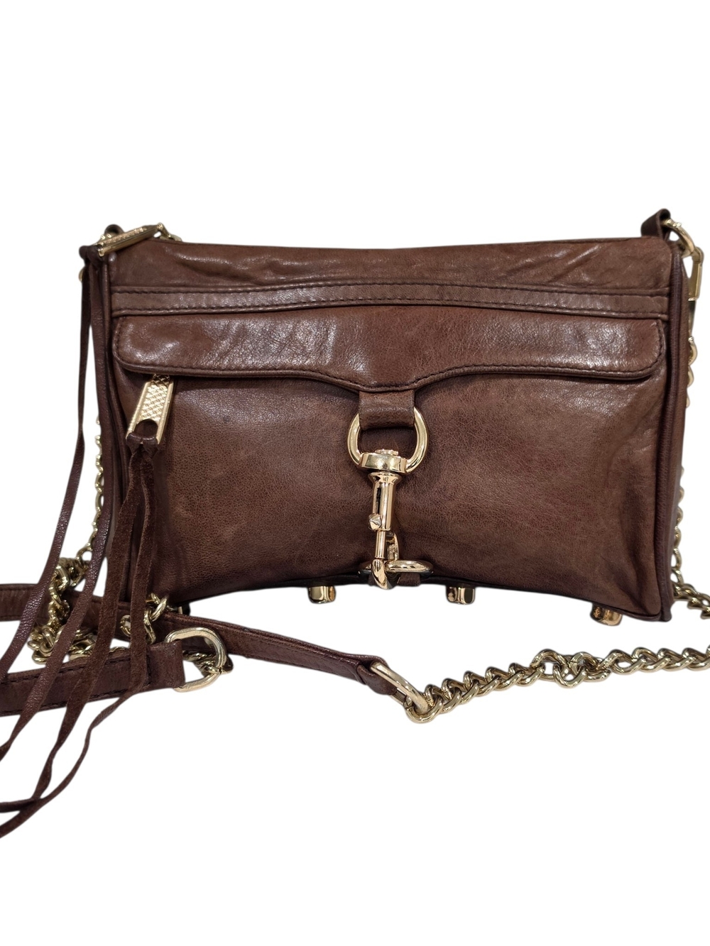 Rebecca Minkoff Brown Leather Mini MAC Crossbody with Gold Hardware
